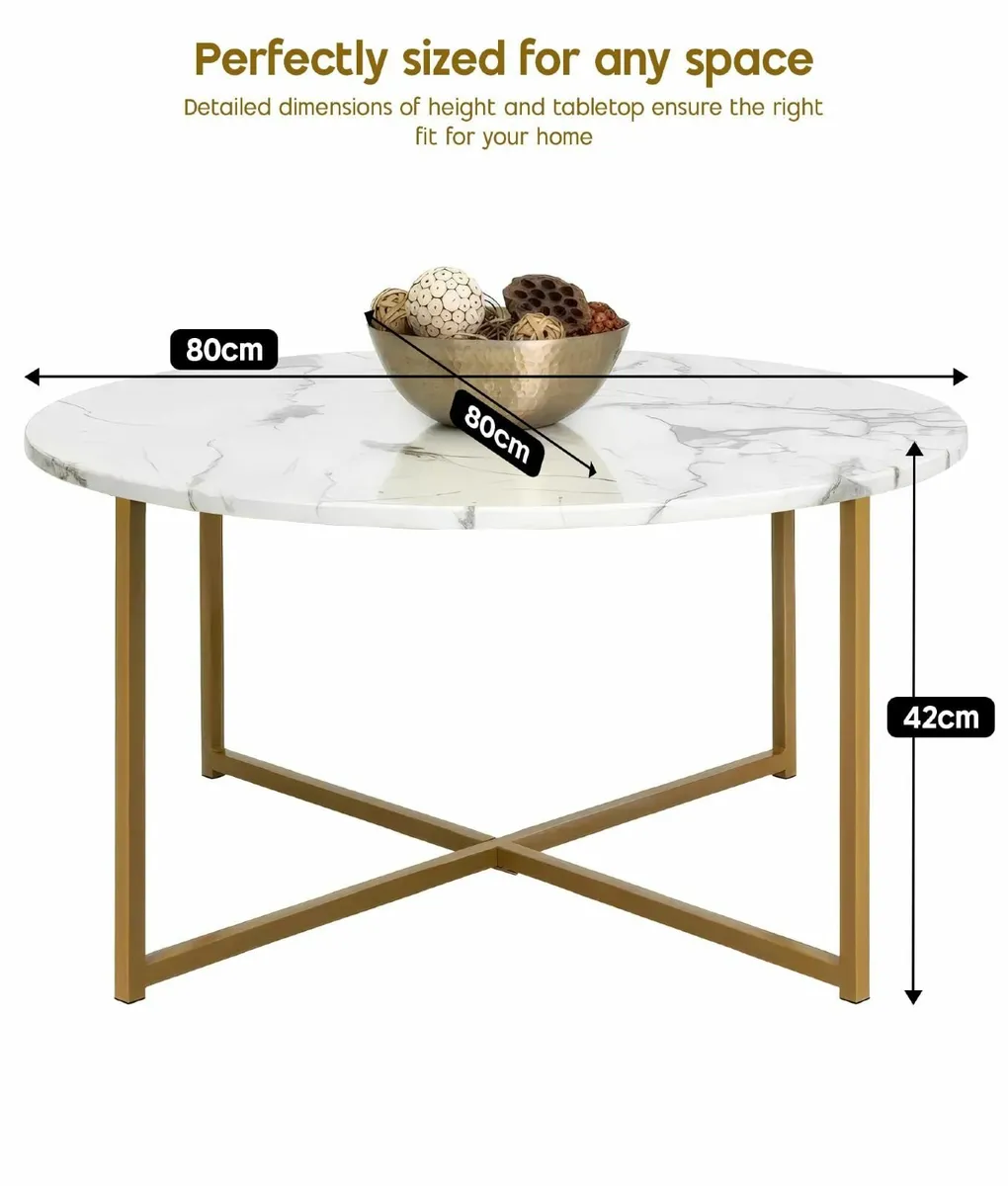 Round Coffee Table Tables for Living Room Faux - Image 3