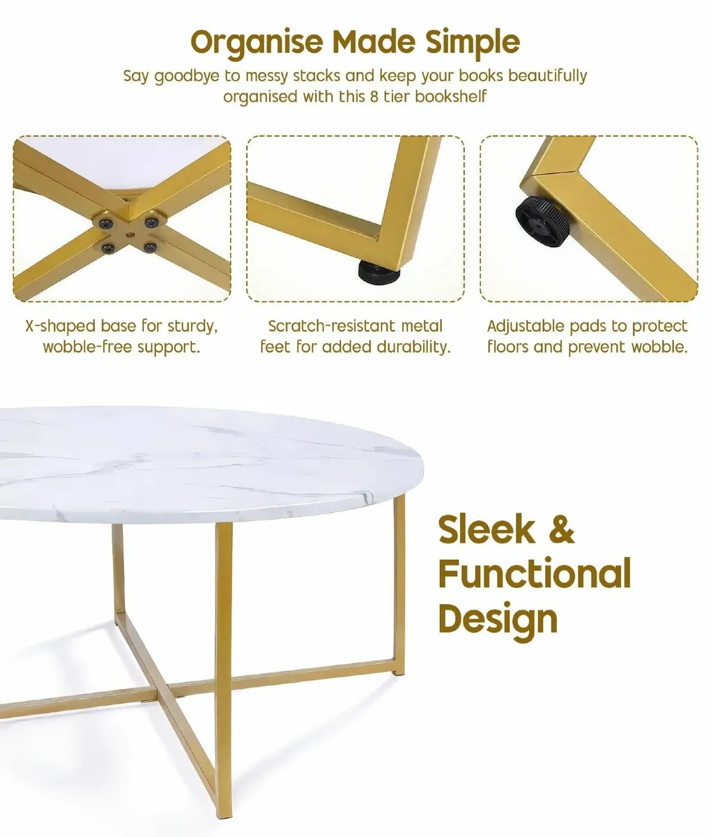 Round Coffee Table Tables for Living Room Faux - Image 4