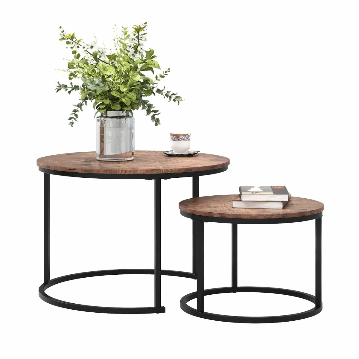 Round Nesting Coffee Table Set of 2 for Living - Image 1