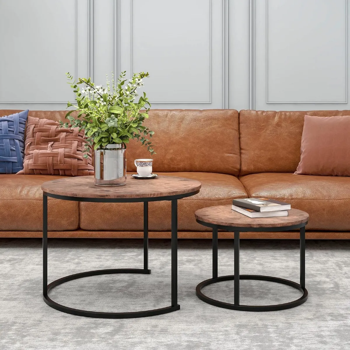 Round Nesting Coffee Table Set of 2 for Living - Image 4