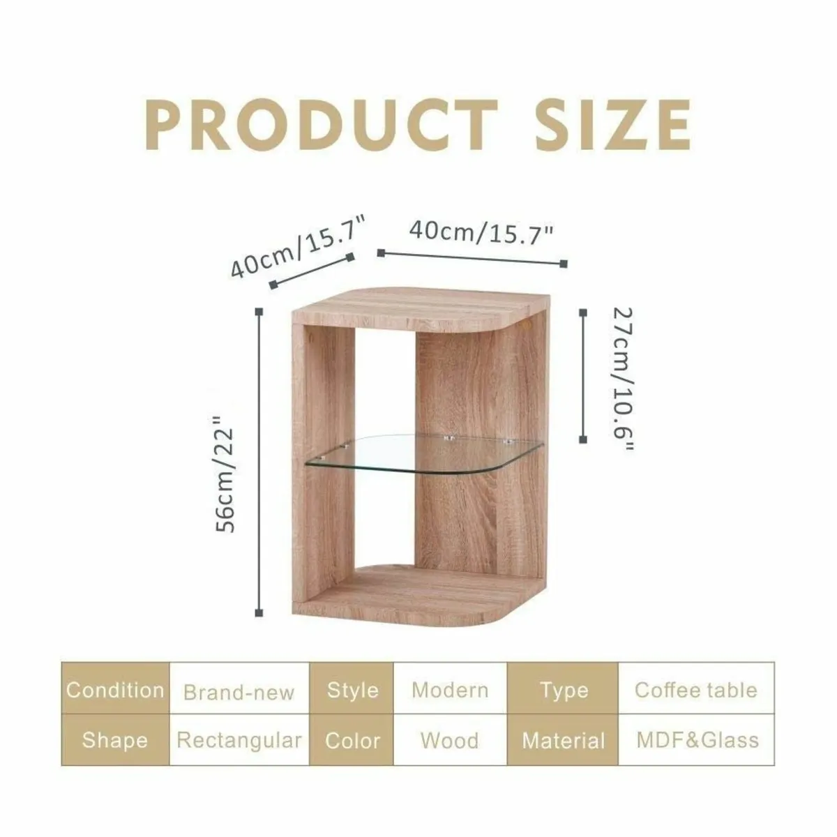 Glass Wood Side Table End Small Coffee Lamp Sofa - Image 2