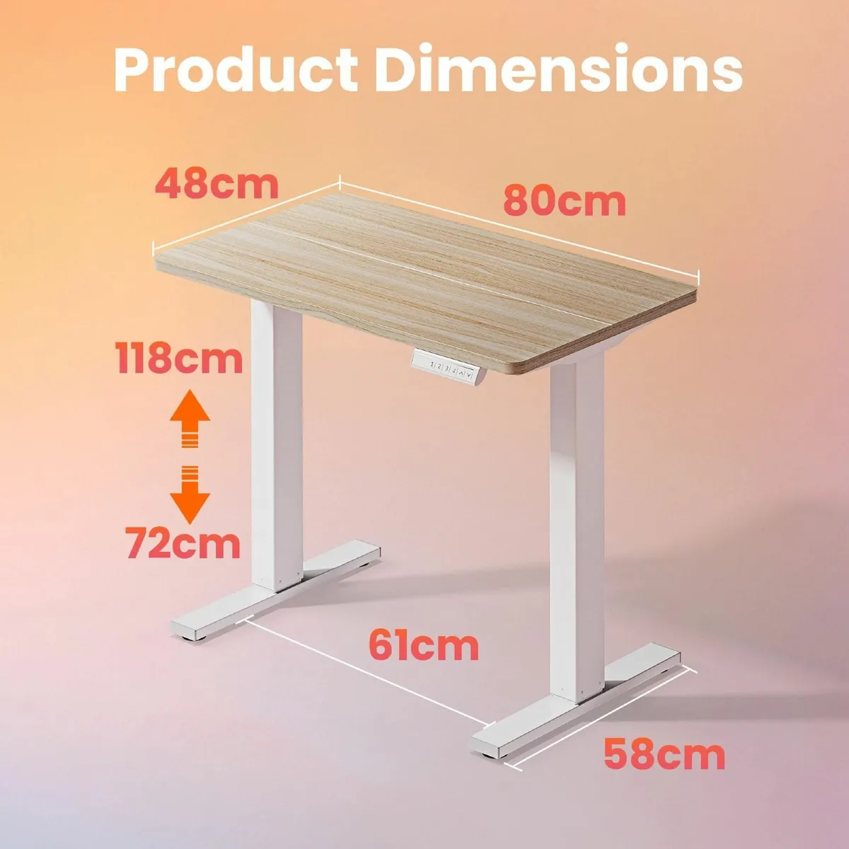 80cm Small Electric Standing Desk Adjustable - Image 3