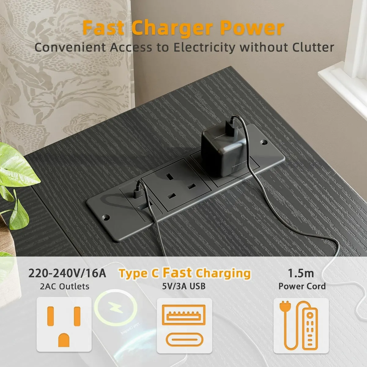 L Shaped Gaming Desk with Power Outlets 100x70 cm - Image 4