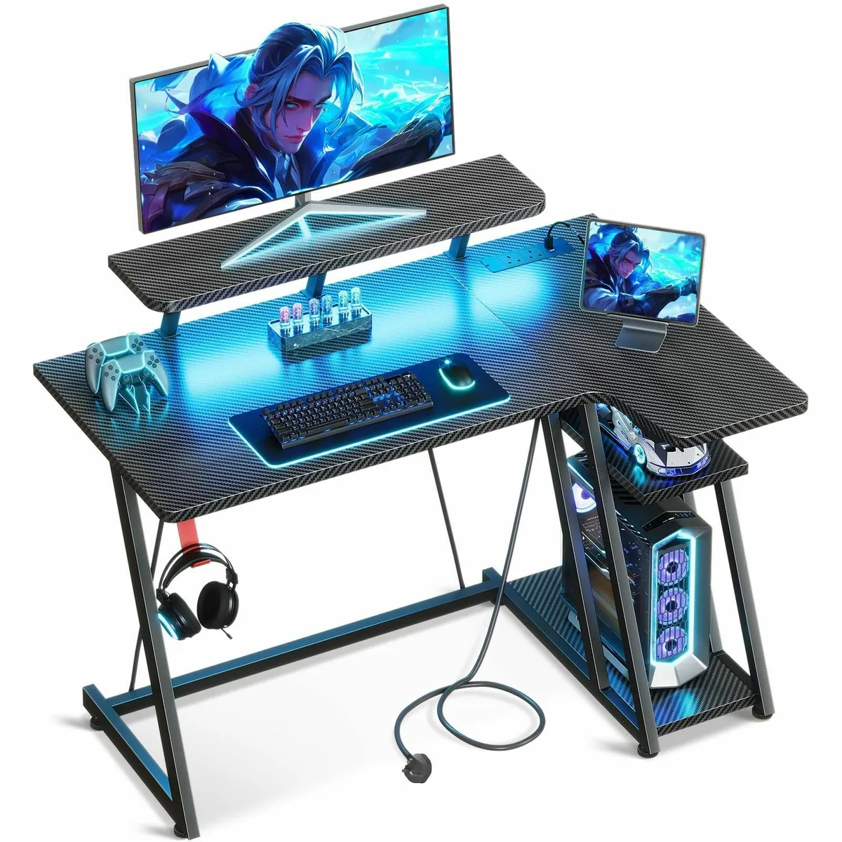 Gaming Desk with LED Lights Power Outlets 100CM - Image 1