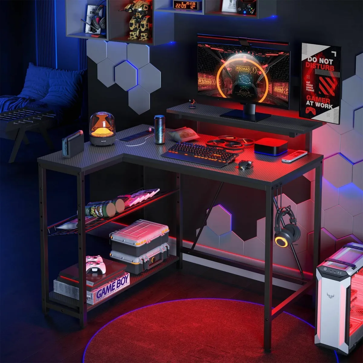 106.5CM L-Shaped Gaming Desk with RGB LED Lights - Image 2