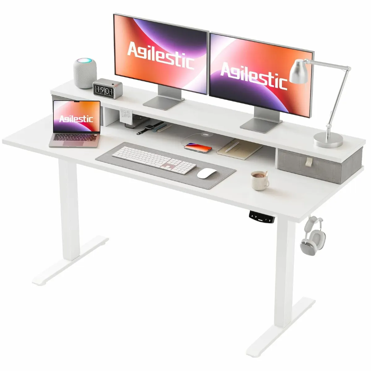 Adjustable Height Desk with 2 Drawers 140 x 60 cm - Image 1