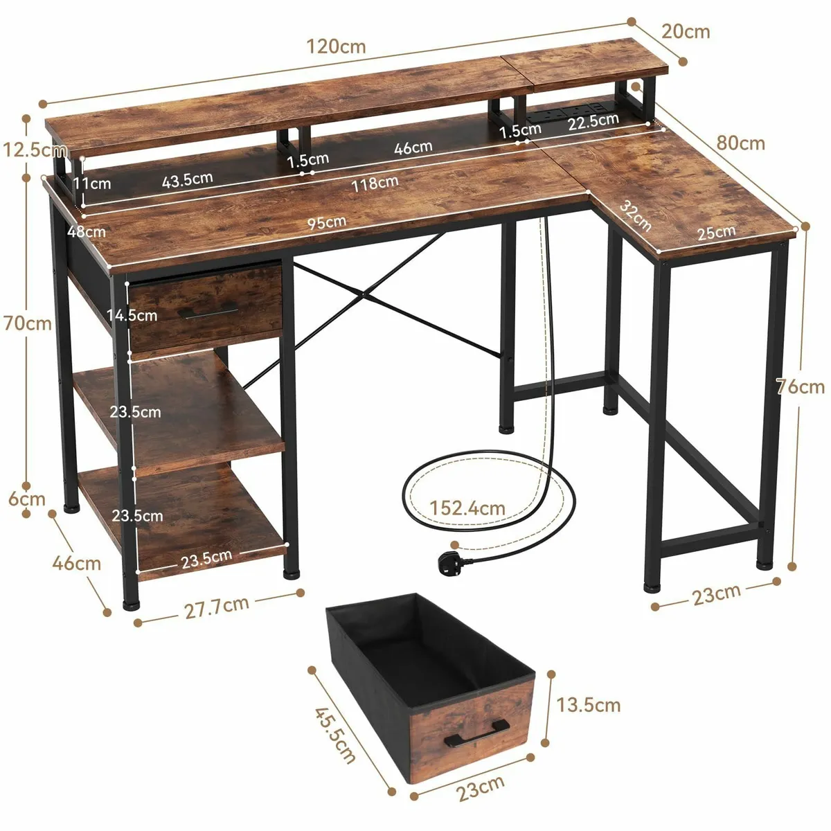 L Shaped Desk with Power Outlet Corner Computer - Image 3