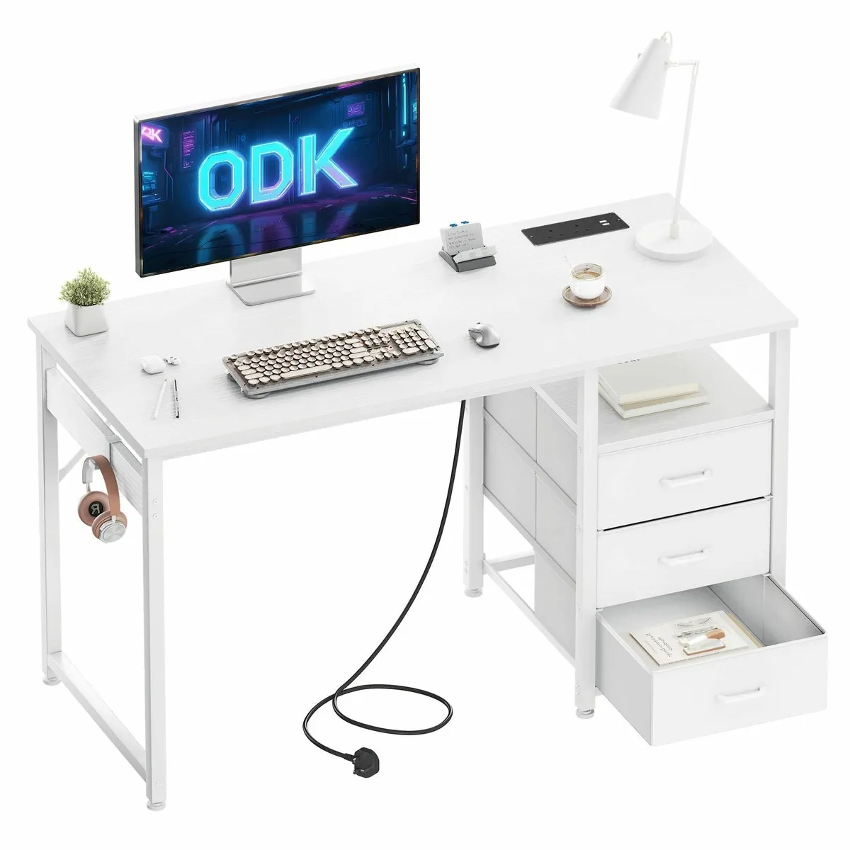 120cm Computer Desk with Drawers Office 2 Sockets - Image 1