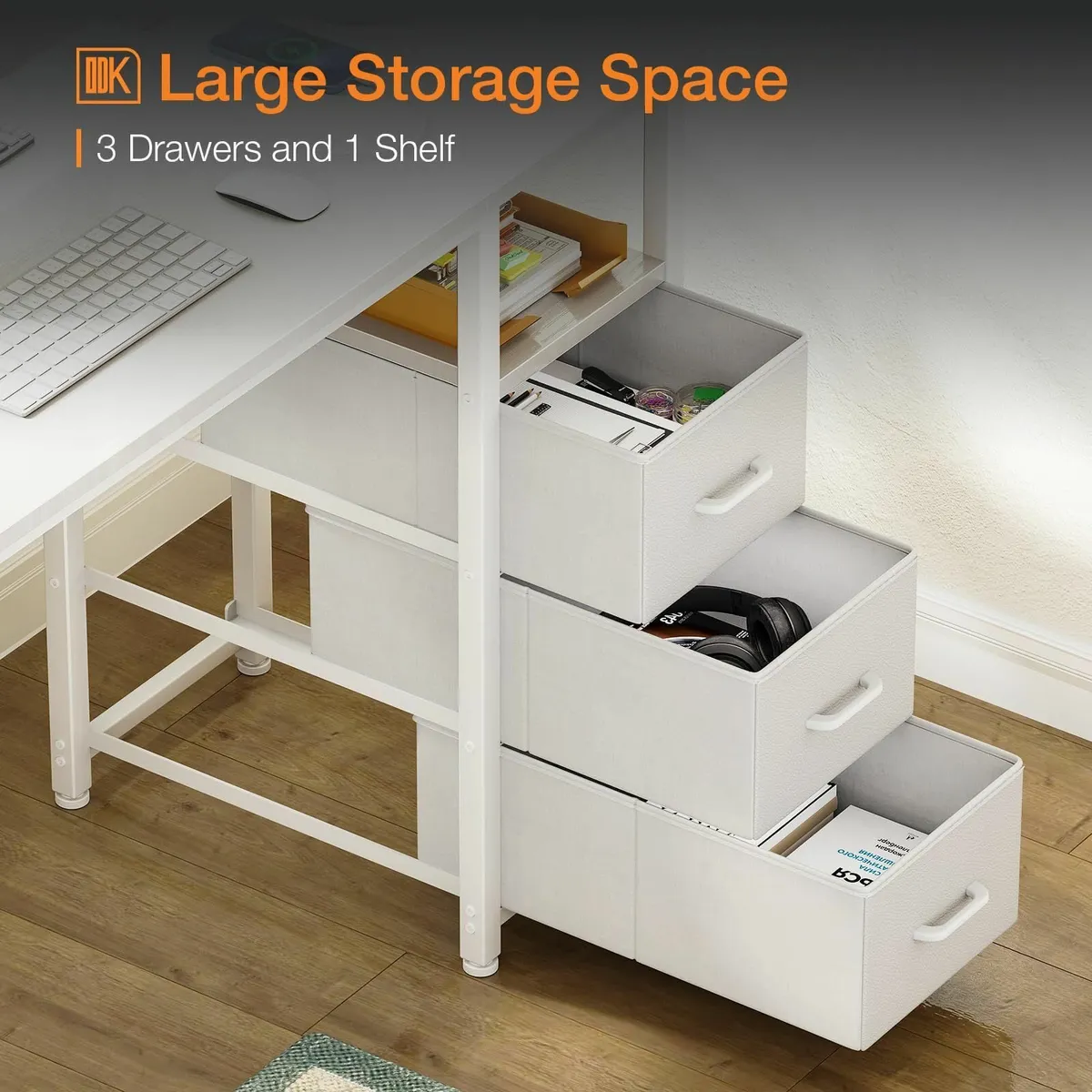 120cm Computer Desk with Drawers Office 2 Sockets - Image 4