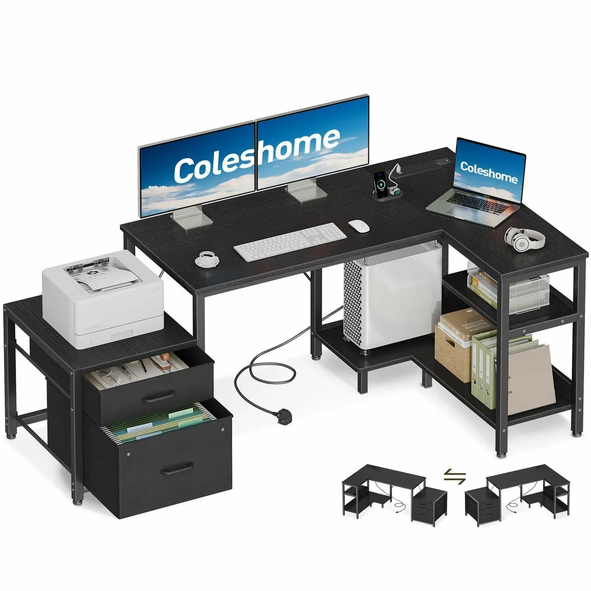 Corner Desk with Drawers 140x80 cm L Shaped - Image 1