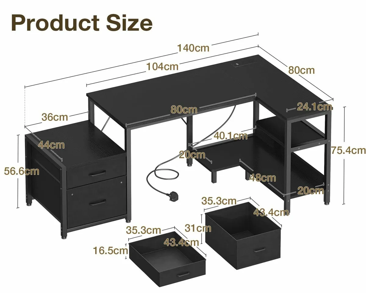 Corner Desk with Drawers 140x80 cm L Shaped - Image 3