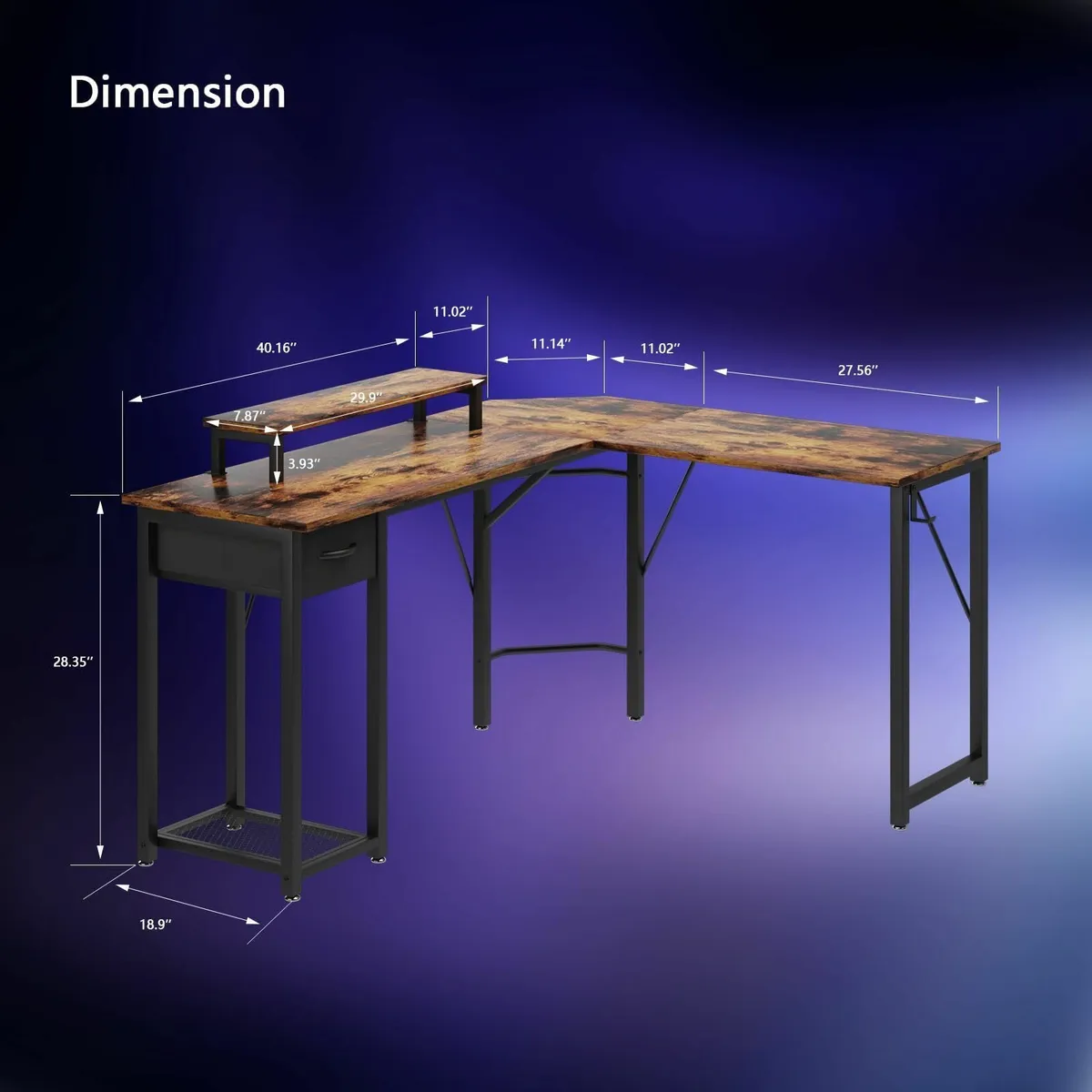 Computer desk L-shaped with Large Monitor Stand - Image 3