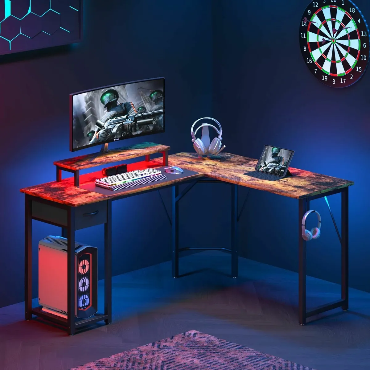 Computer desk L-shaped with Large Monitor Stand - Image 4