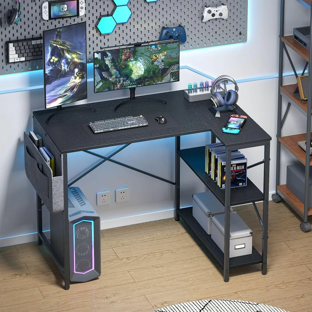 L Shaped Gaming Desk with Storage Bag 100x70 cm - Image 2