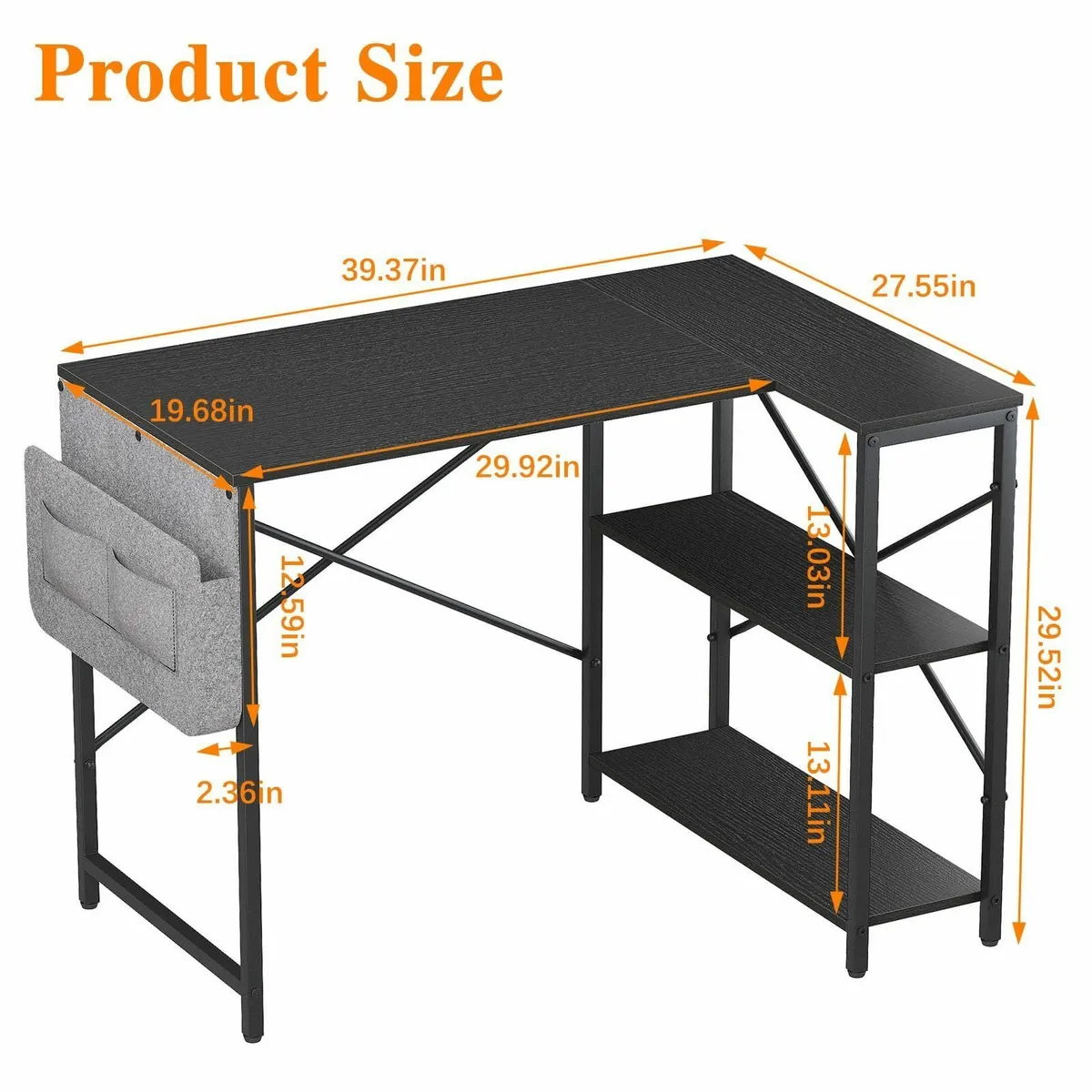 L Shaped Gaming Desk with Storage Bag 100x70 cm - Image 3