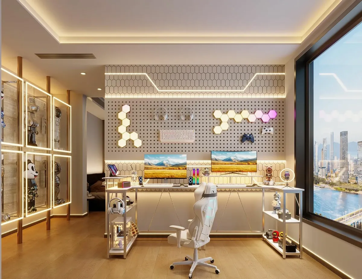 L Shaped Gaming Desk with RGB LED Lights Power - Image 2