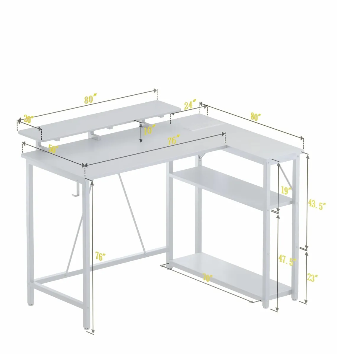 L Shaped Gaming Desk with RGB LED Lights Power - Image 3