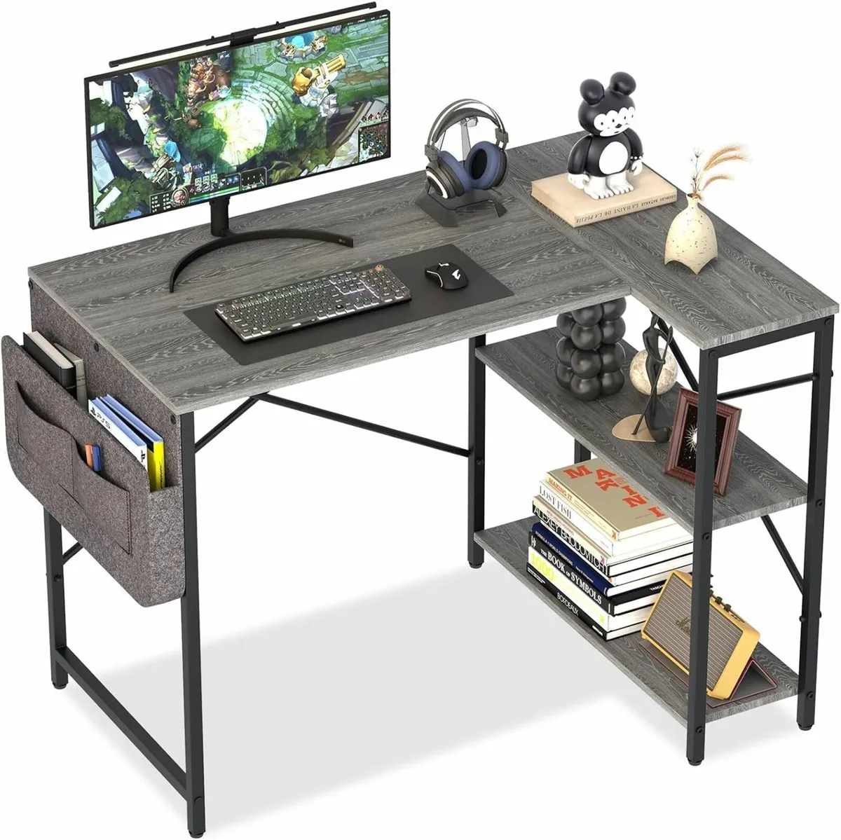 Computer Desk L Shaped with Storage Bag Gaming - Image 1