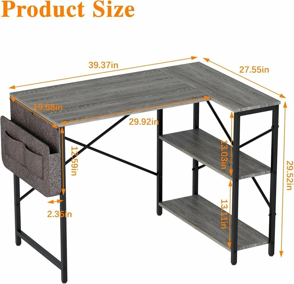 Computer Desk L Shaped with Storage Bag Gaming - Image 3
