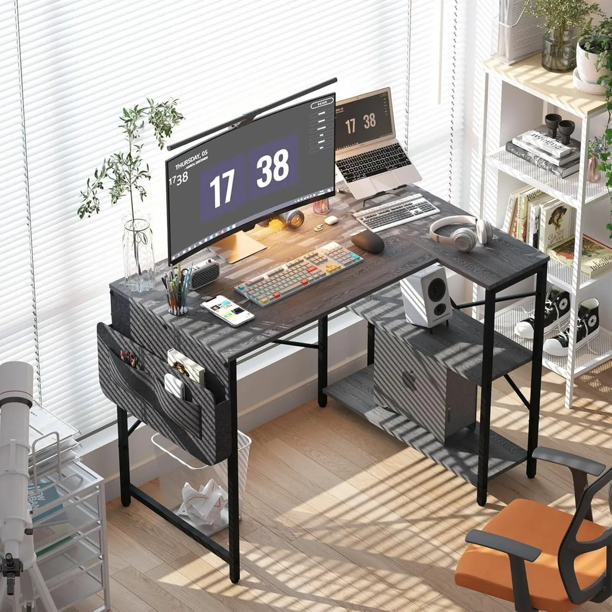 Computer Desk L Shaped with Storage Bag Gaming - Image 4