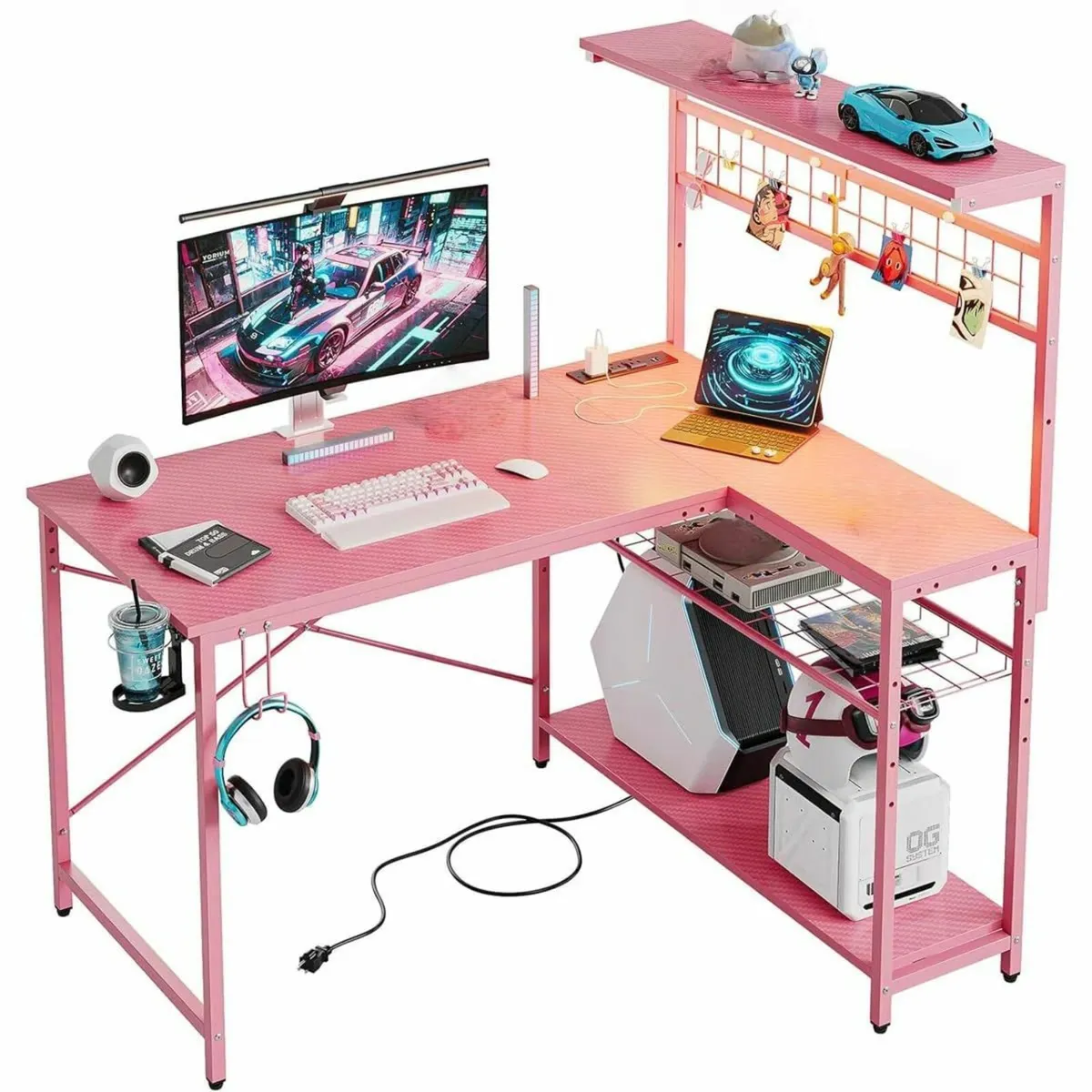 L-Shaped Gaming Desk with Power Outlets LED - Image 1