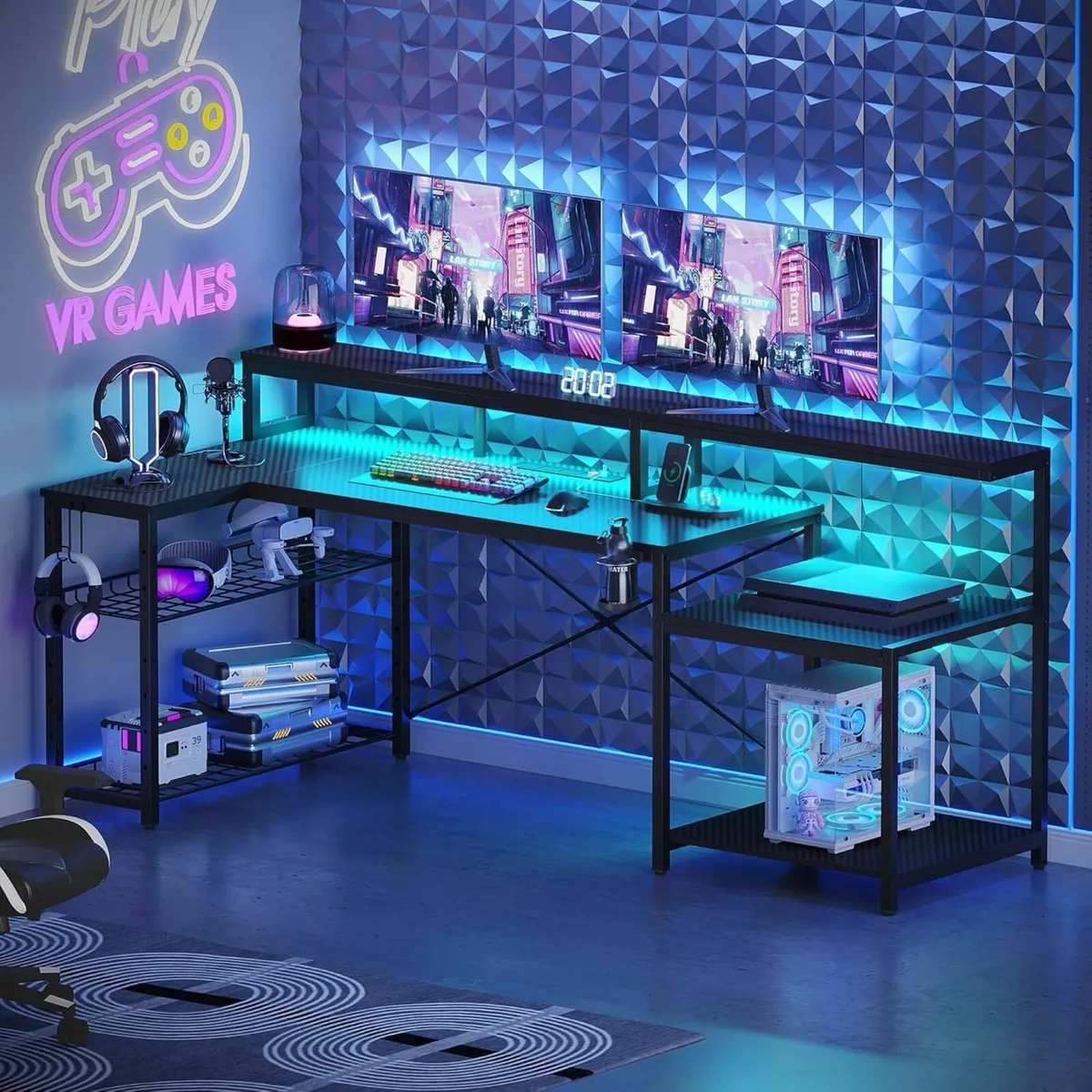 181CM L-Shaped Gaming Desk with RGB LED Lights - Image 2