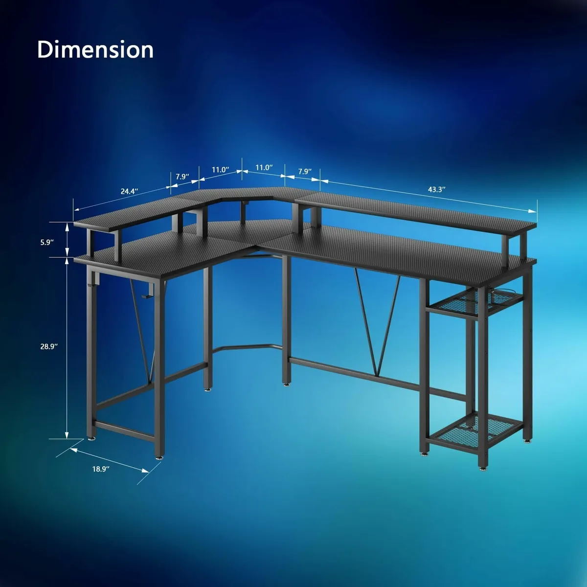 Computer desk L-shaped Gaming with Extra-Large - Image 3