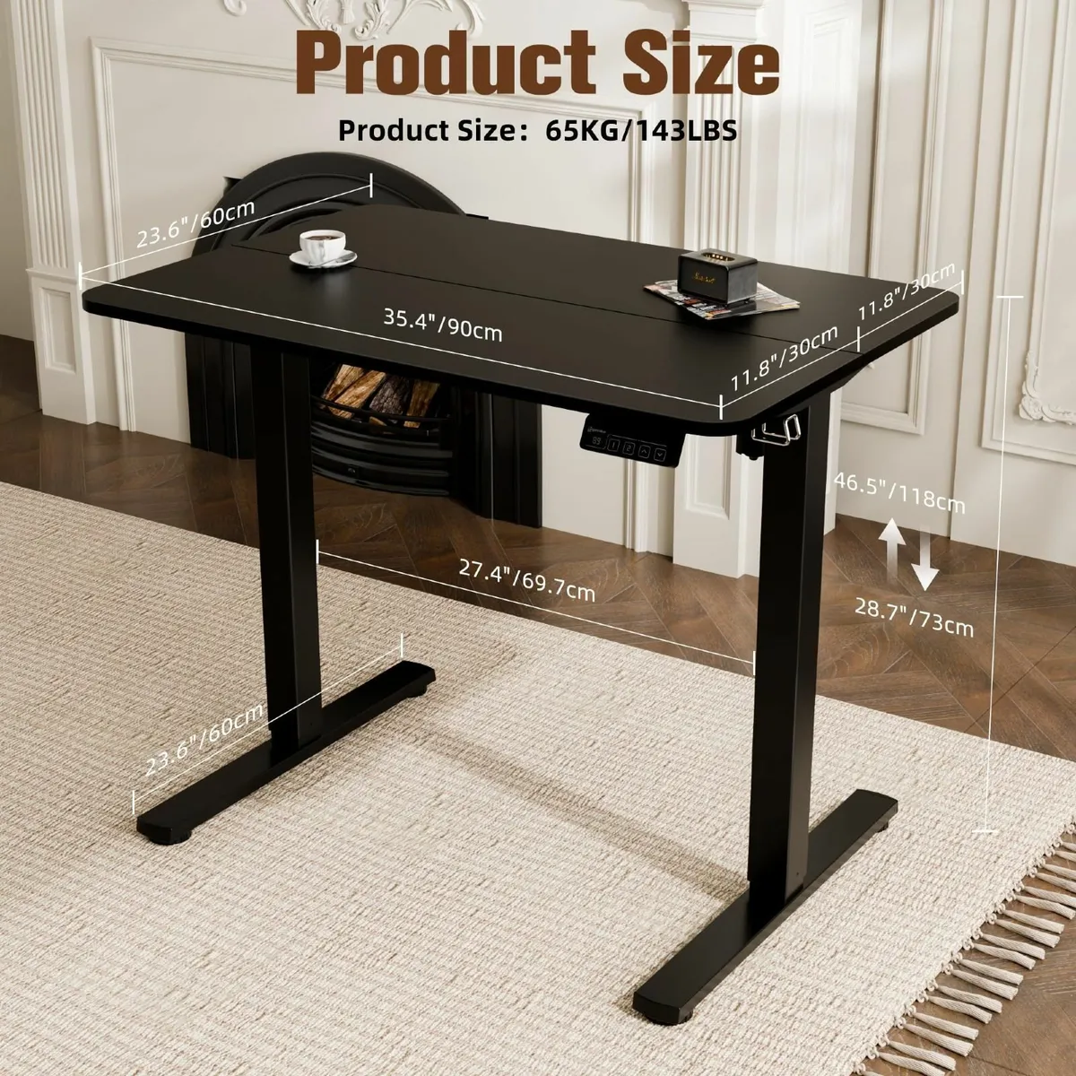 Electric Standing Desk 90x60cm Height Adjustable - Image 3