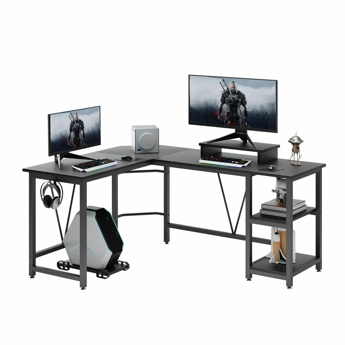 Computer desk L-shaped with 2-Layer Shelves Large - Image 1