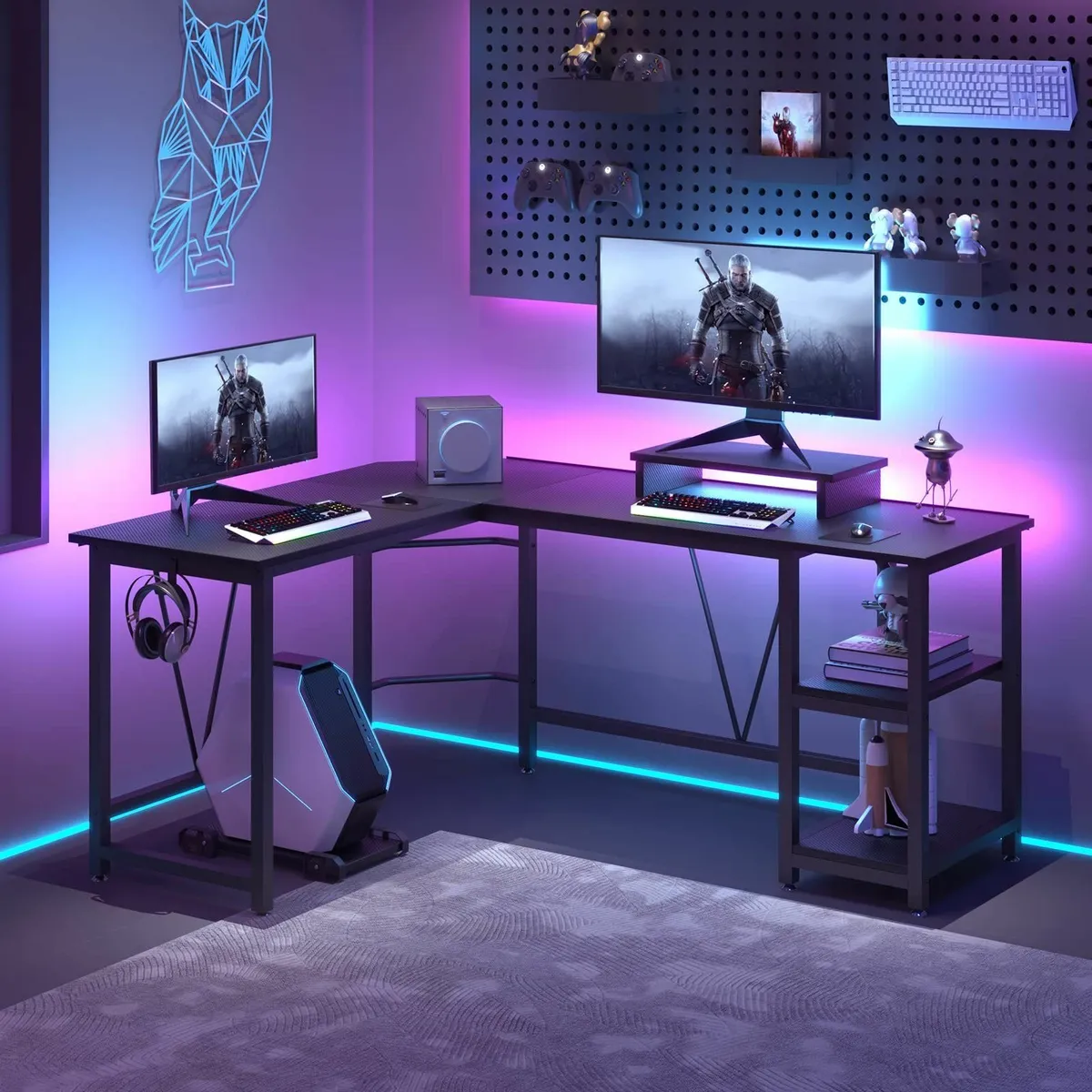 Computer desk L-shaped with 2-Layer Shelves Large - Image 2