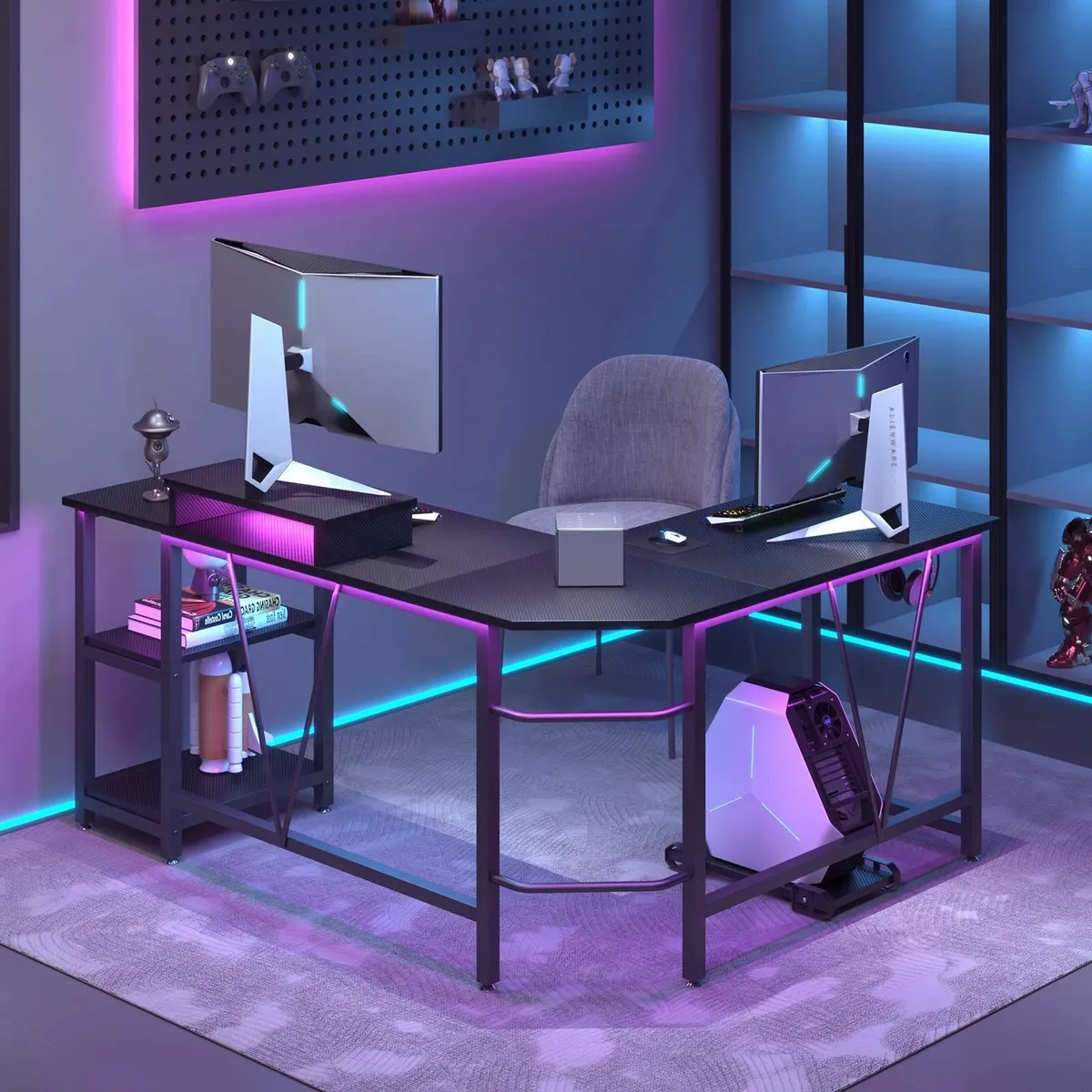 Computer desk L-shaped with 2-Layer Shelves Large - Image 4