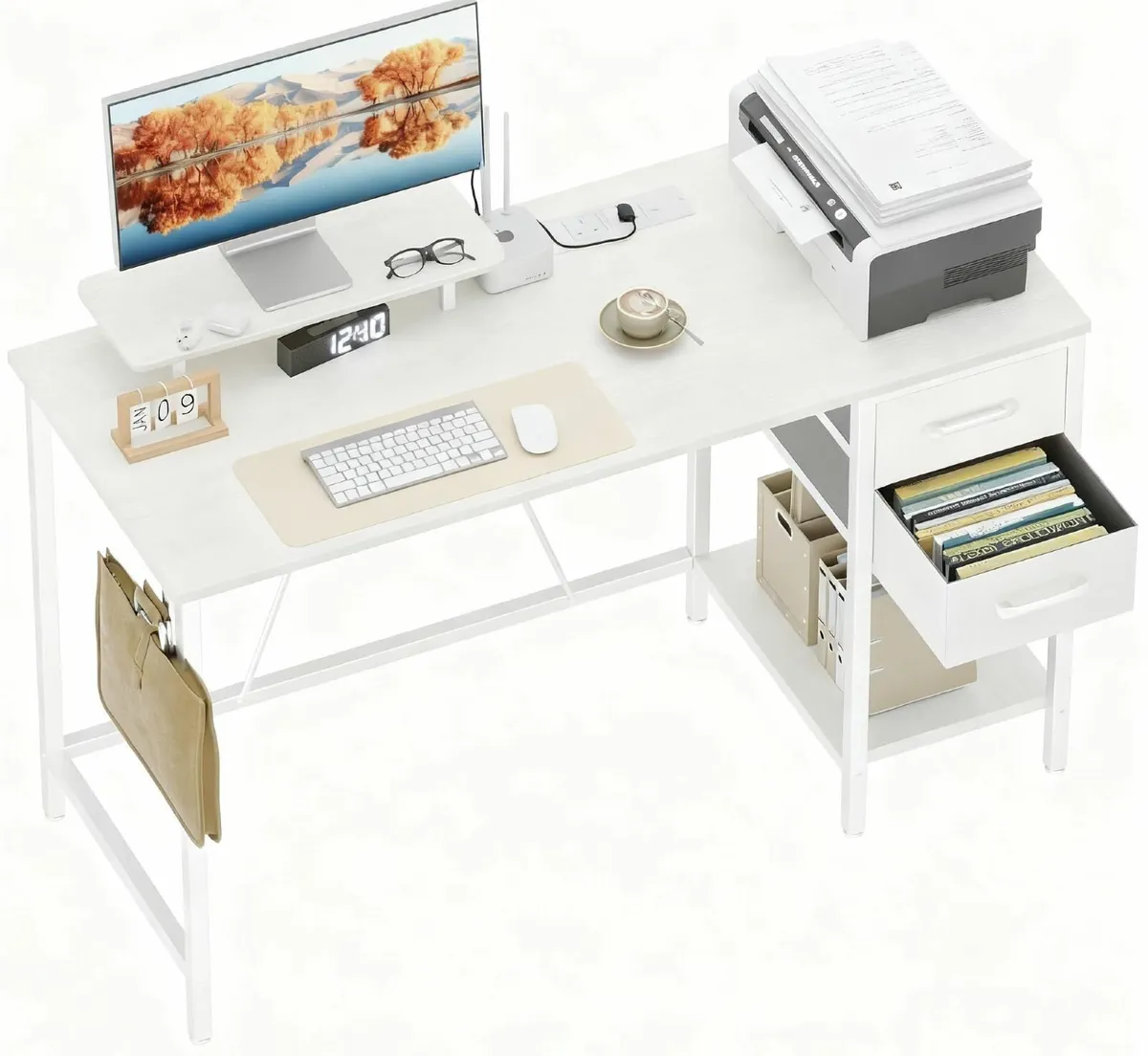 Computer Desk with Drawers Power Outlets 120 cm - Image 1
