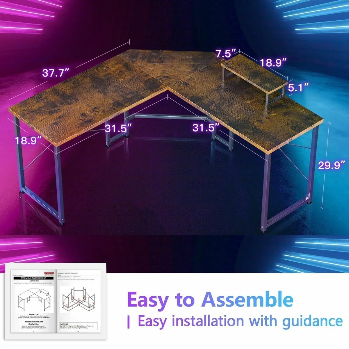 Corner Desk 50 L Shaped Gaming with Removable - Image 2