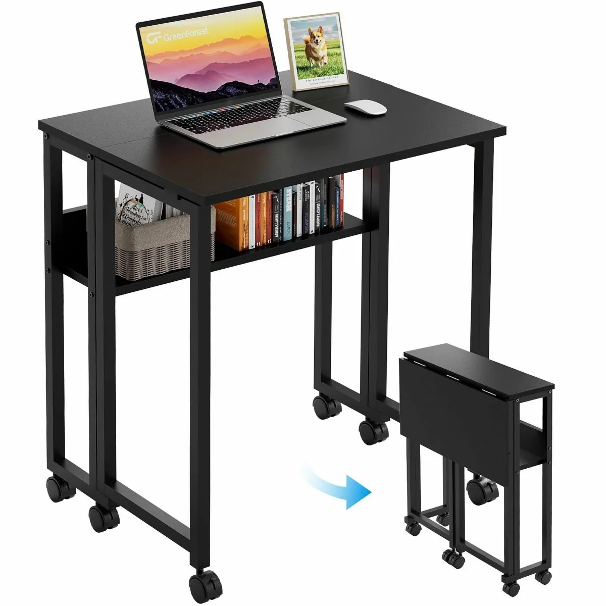 Small Folding Desk with Storage Shelf 63 cm - Image 1