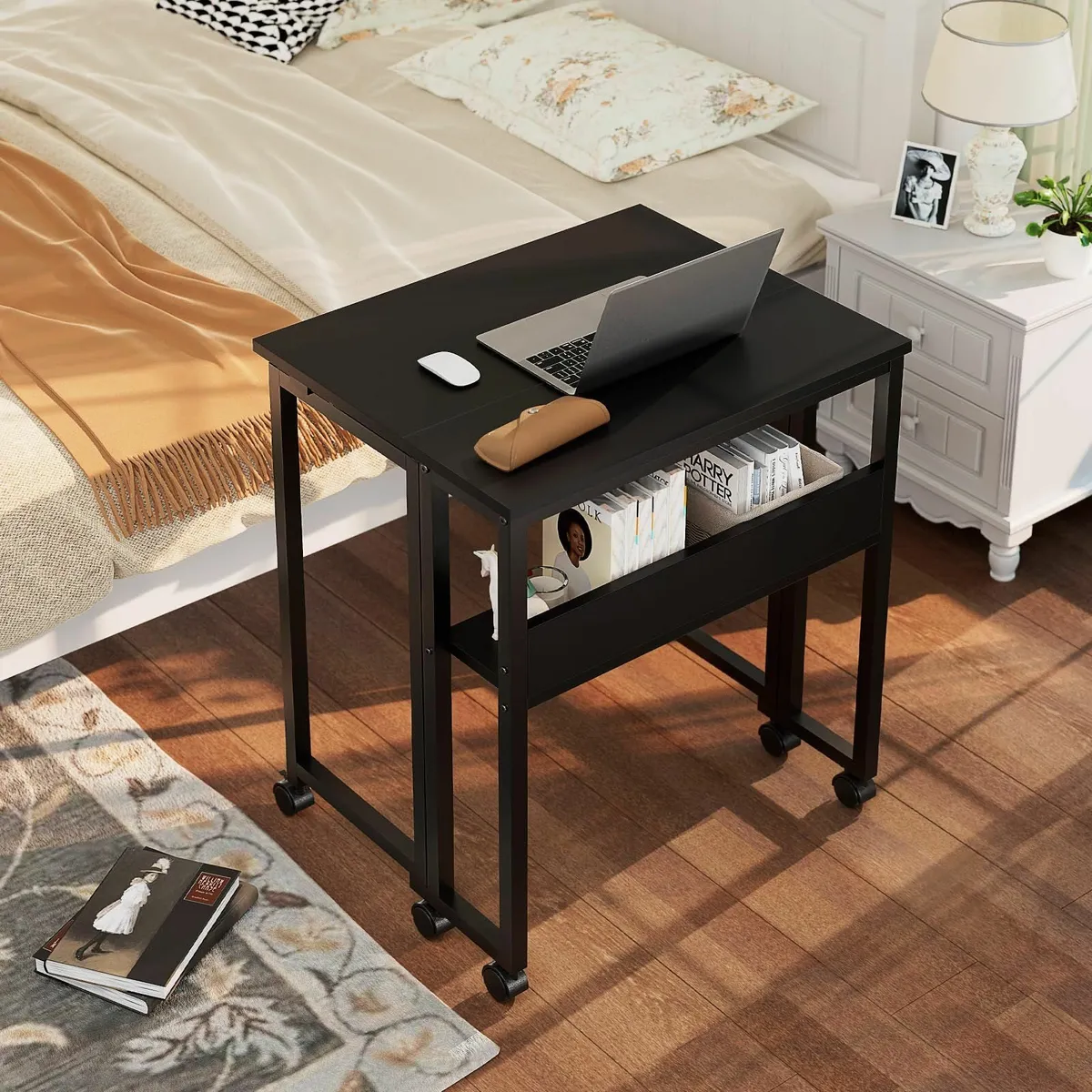 Small Folding Desk with Storage Shelf 63 cm - Image 2