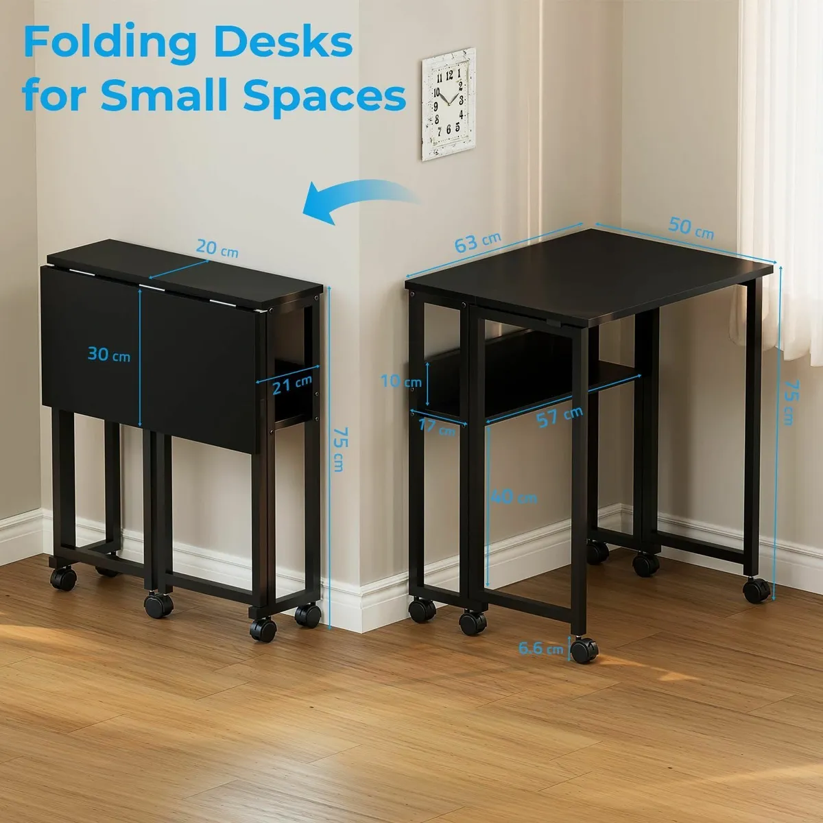 Small Folding Desk with Storage Shelf 63 cm - Image 3