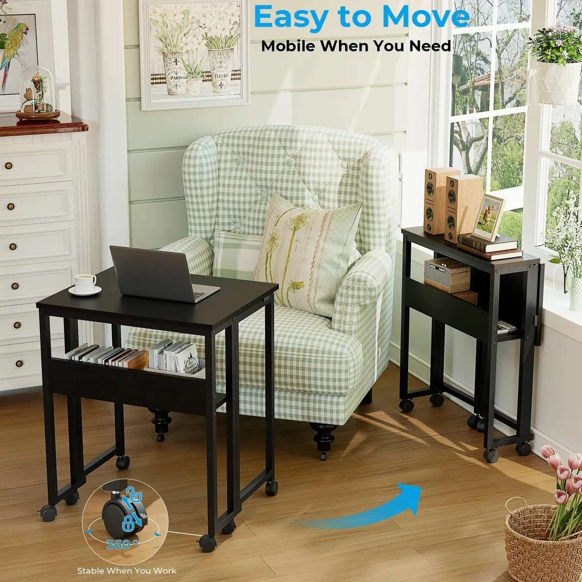 Small Folding Desk with Storage Shelf 63 cm - Image 4