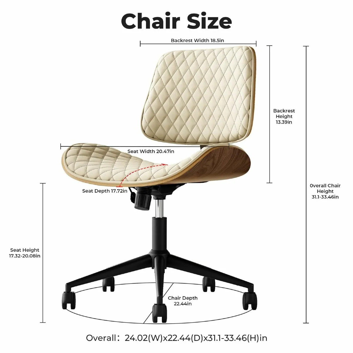 Home Office Desk Chair with Wheels Adjustable - Image 2