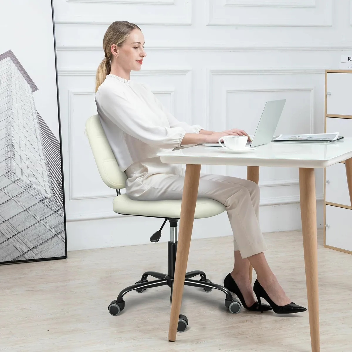 Armless Home Office Desk Chair with Wheels Modern - Image 2