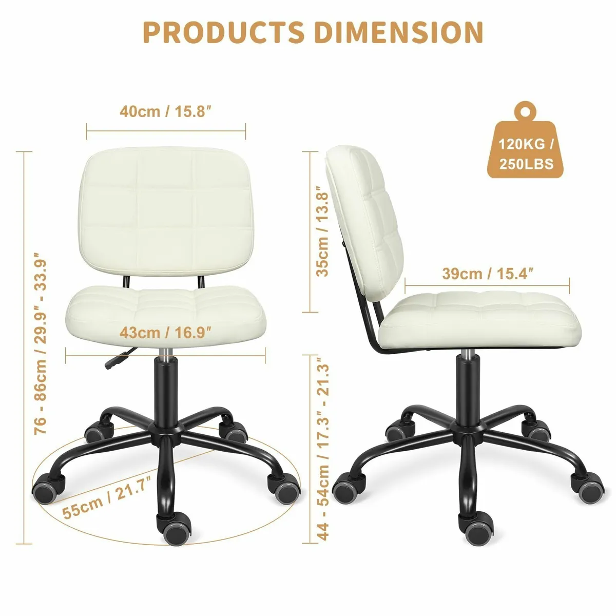 Armless Home Office Desk Chair with Wheels Modern - Image 3