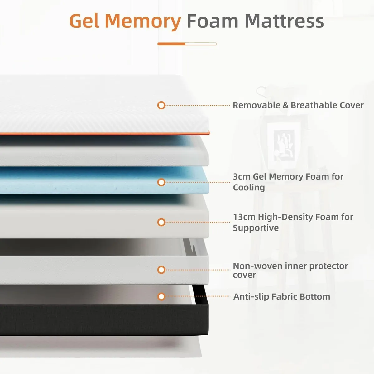 Single Mattress 16CM Gel Memory Foam for Cool - Image 3