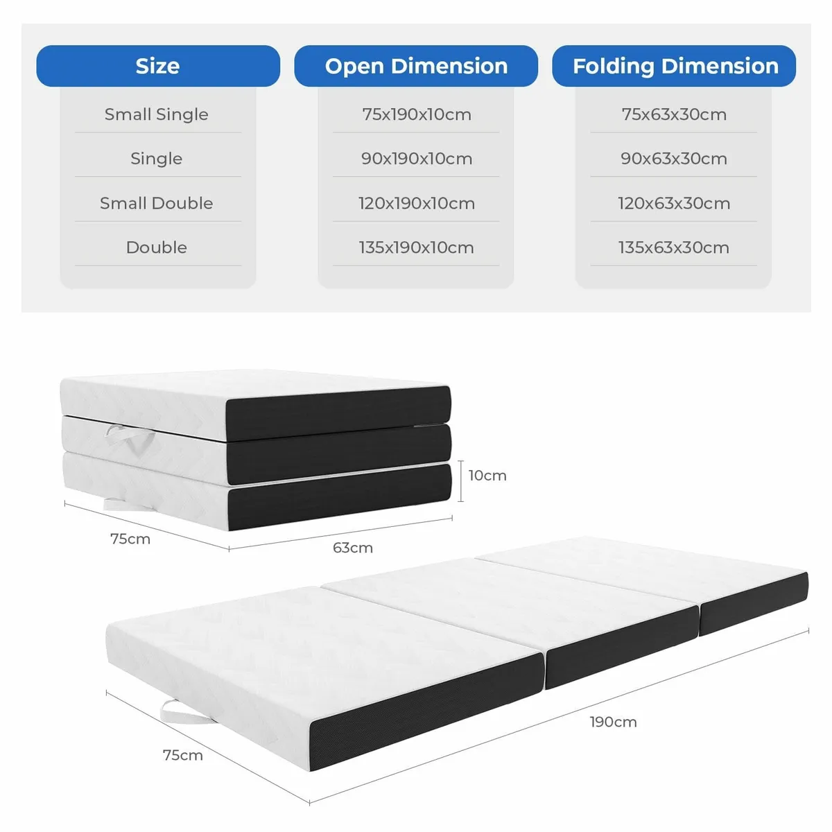 Folding Mattress Small Single 10CM Gel Memory - Image 3