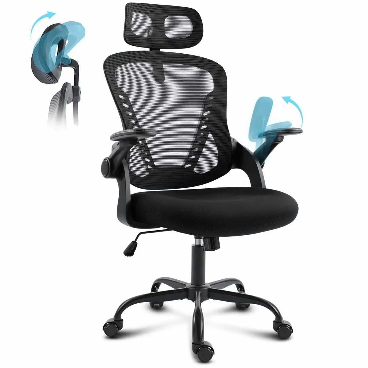 Office Chair with Headrest Mesh Desk Flip-up - Image 1
