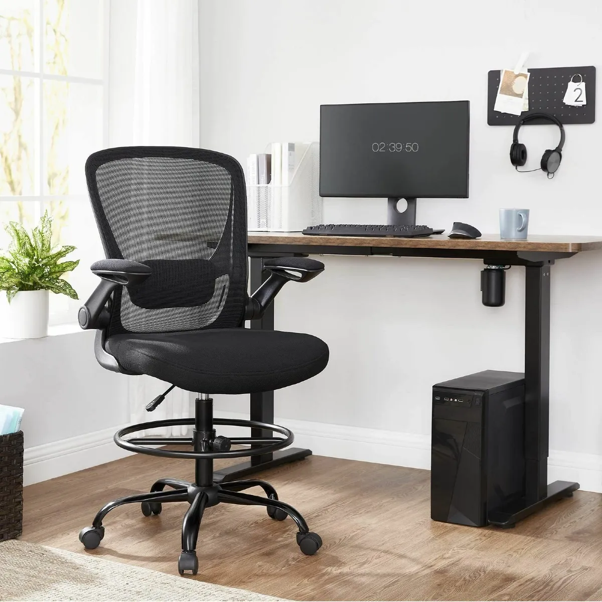 Drafting Chair with Flip-up Armrests Mesh Office - Image 2