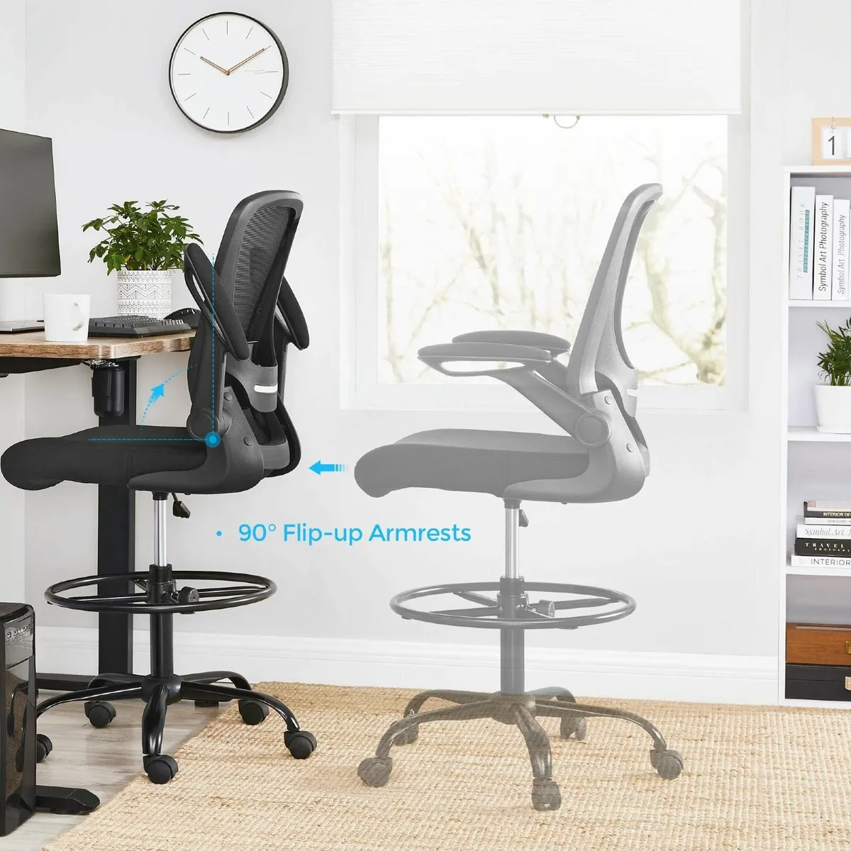 Drafting Chair with Flip-up Armrests Mesh Office - Image 4