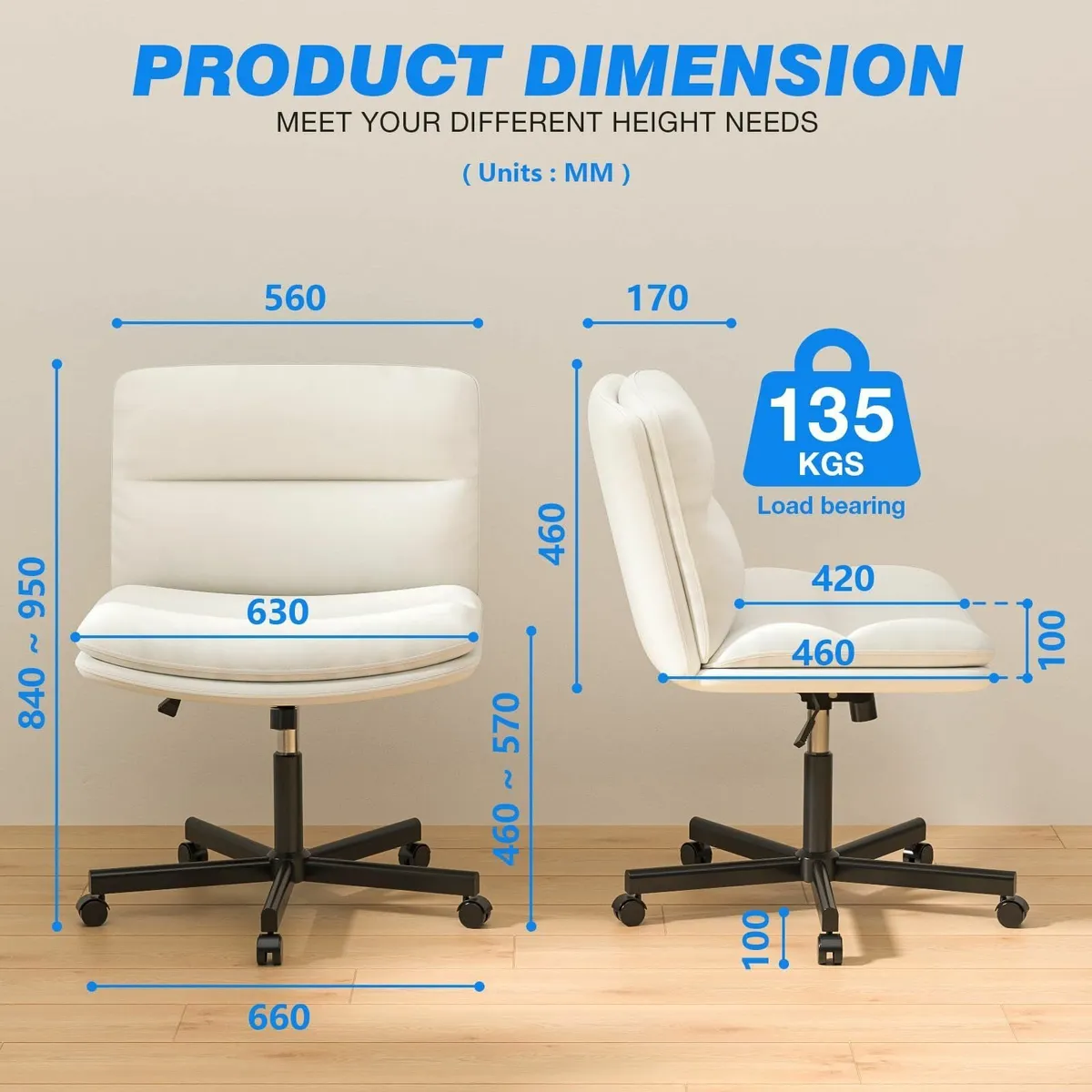 Armless Office Chairs for Home PU Leather Comfy - Image 3