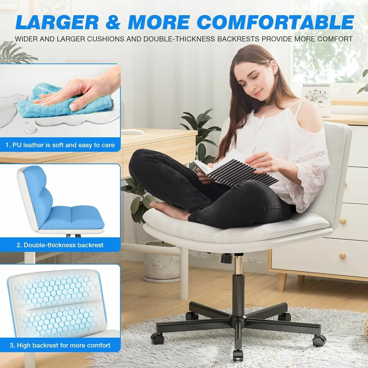 Armless Office Chairs for Home PU Leather Comfy - Image 4