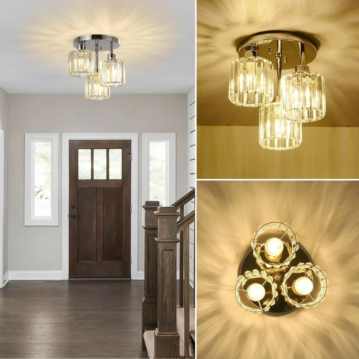 Modern Crystal Chandeliers Ceiling Light 3-Lights - Image 2