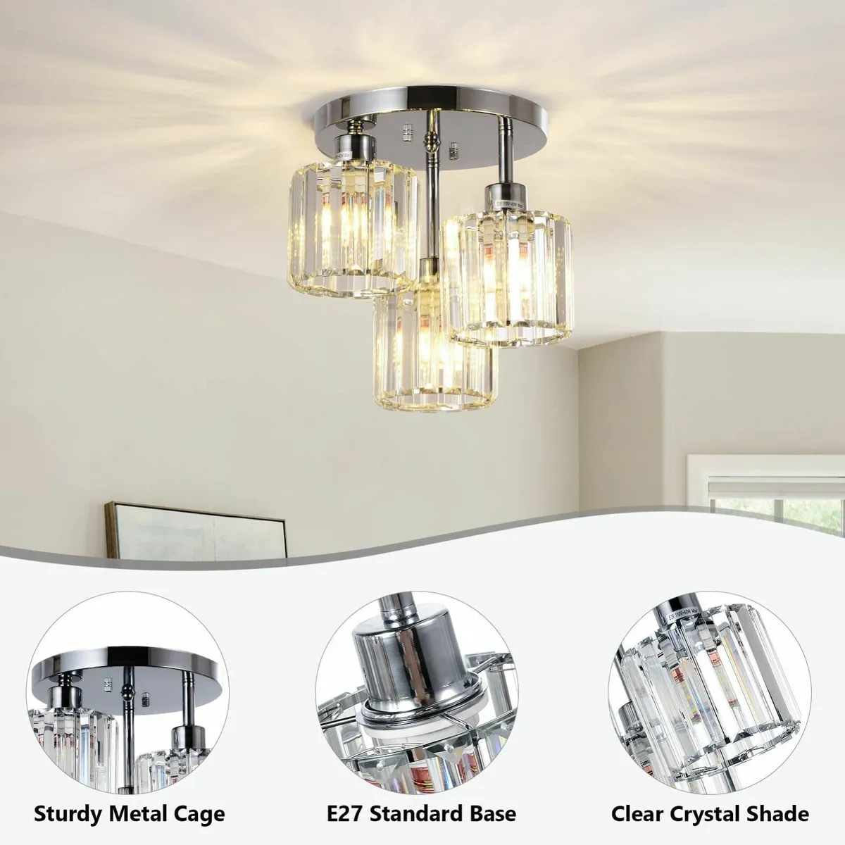 Modern Crystal Chandeliers Ceiling Light 3-Lights - Image 4