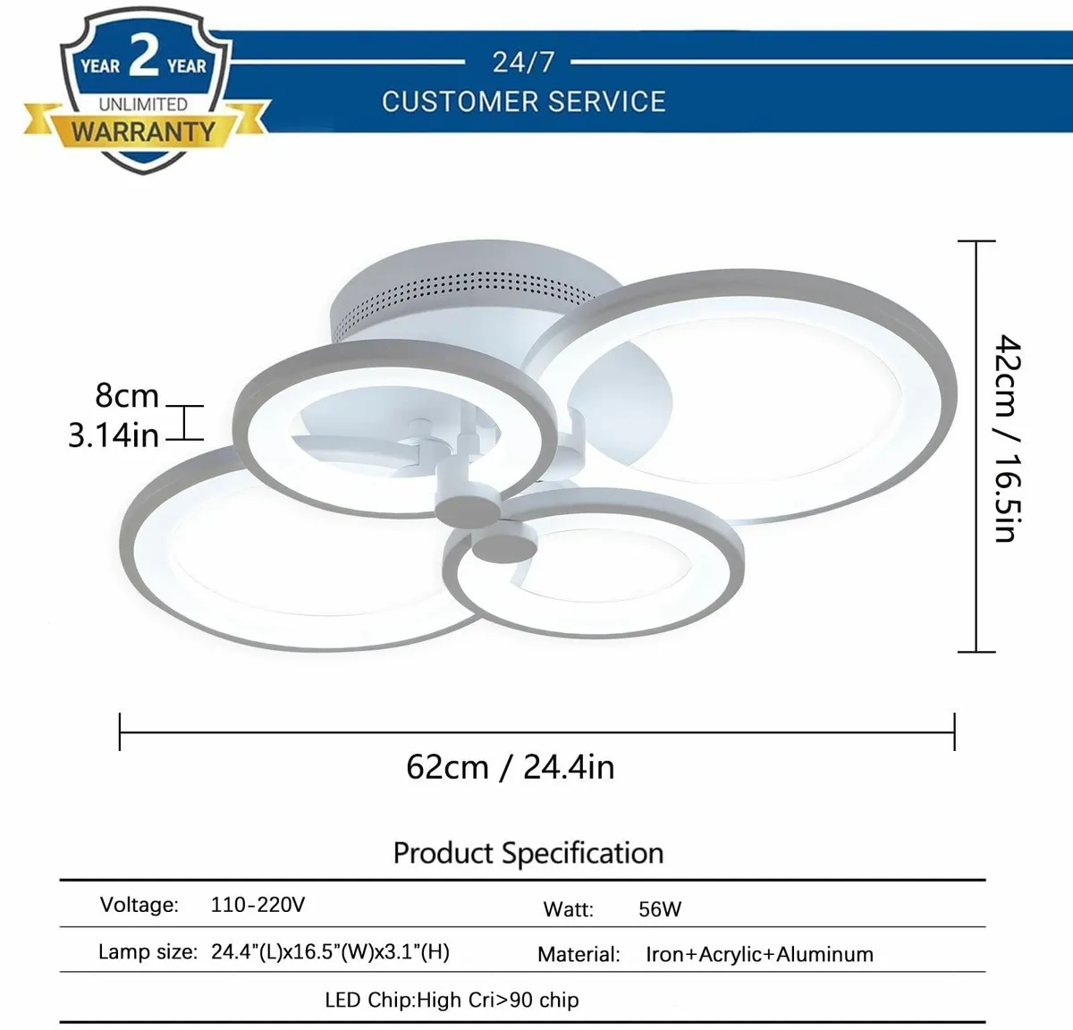 Modern Ceiling Light Metal Acrylic LED Flush - Image 2